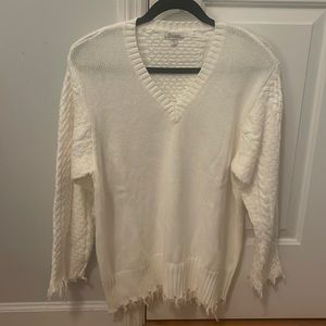Flusso white distressed hem sweater size L